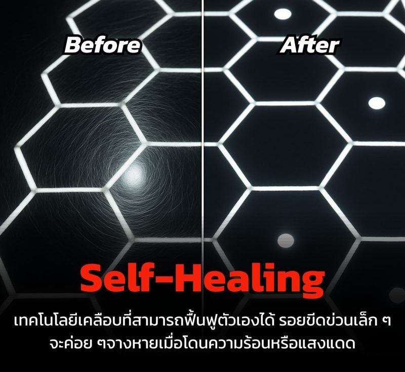ภาพเปรียบเทียบก่อนและหลัง Self-Healing รอยขนแมวบนผิวสีดำจางหายไป